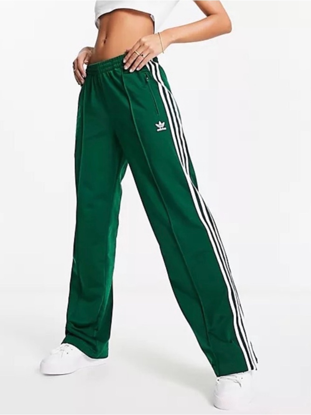 adidas Emerald Green Track Pants with White Side Stripes
